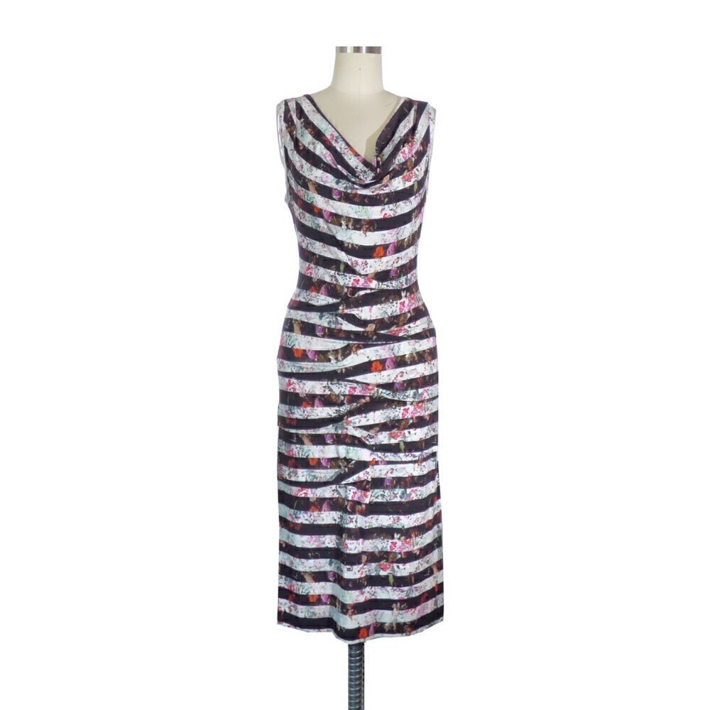 Nicole Miller Atelier Striped Floral Dess Multicolor Sz Small business casual - Picture 1 of 8